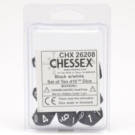 CHX26208 Chessex Manufacturing Opaque: Poly D10 Black/White (10)