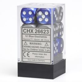 CHX26623 Chessex Manufacturing Gemini: 16mm D6 Blue Silver/White (12)