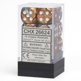 CHX26624 Chessex Manufacturing Gemini: 16mm D6 Copper Steel/White (12)