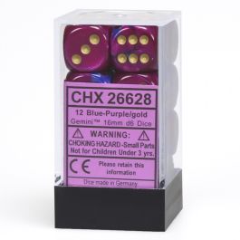 CHX26628 Chessex Manufacturing Gemini 2: 16mm D6 Blue Purple/Gold (12)