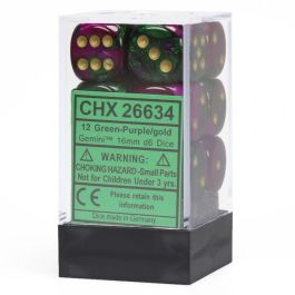 CHX26634 Chessex Manufacturing Gemini 3: 16mm D6 Green Purple Gold/Black (12)