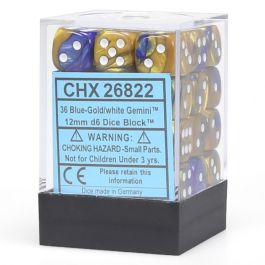CHX26822 Chessex Manufacturing Gemini: 12mm D6 Blue Gold/White (36)