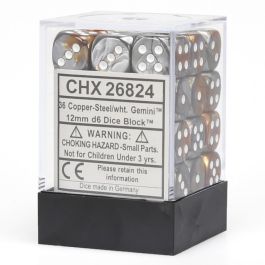 CHX26824 Chessex Manufacturing Gemini: 12mm D6 Copper Steel/White (36)