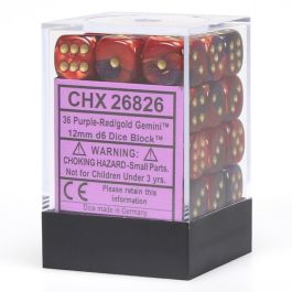 CHX26826 Chessex Manufacturing Gemini: 12mm D6 Purple Red/Gold (36)