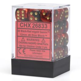 CHX26833 Chessex Manufacturing Gemini 3: 12mm D6 Black Red Gold/Black (36)