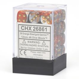 CHX26861 Chessex Manufacturing Gemini 7: 12mm D6 Orange/Steel/Gold (36)