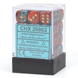 CHX26862 Chessex Manufacturing Gemini 7: 12mm D6 Red/Teal/Gold (36)