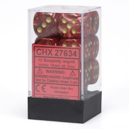 CHX27634 Chessex Manufacturing Vortex: 16mm D6 Burgundy/Gold/Black (12)