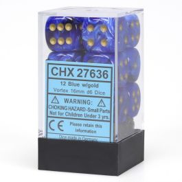 CHX27636 Chessex Manufacturing Vortex: 16mm D6 Blue/Gold/Black (12)