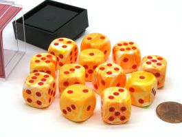 Dice Menagerie 10: 16mm D6 Festive Sunburst/Red (12)