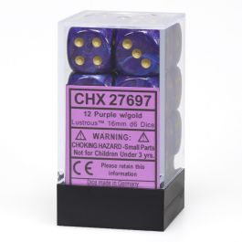 CHX27697 Chessex Manufacturing Lustrous: 16mm D6 Purple/Gold/Black (12)