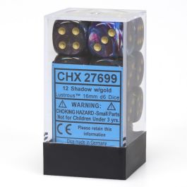 CHX27699 Chessex Manufacturing Lustrous: 16mm D6 Shadow/Gold/Black (12)