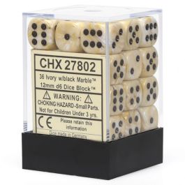 CHX27802 Chessex Manufacturing Dm4 Marble 12mm D6 Ivory/Black (36)