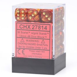 CHX27814 Chessex Manufacturing Dm4 Scarab 12mm D6 Scarlet/Gold (36)