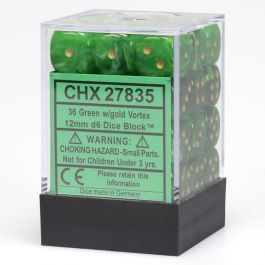 CHX27835 Chessex Manufacturing Vortex: 12mm D6 Green/gold/Black (36)