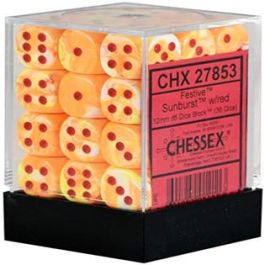 Dice Menagerie 10:12mm D6 Festive Sunburst/Red (36)
