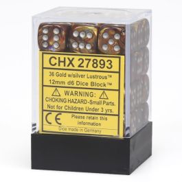 CHX27893 Chessex Manufacturing Lustrous: 12mm D6 Gold/Silver/Black (36)