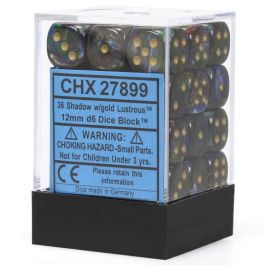 CHX27899 Chessex Manufacturing Lustrous: 12mm D6 Shadow/Gold/Black (36)