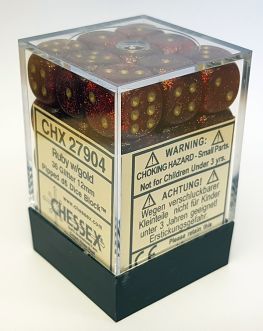 CHX27904 Chessex Manufacturing Dm9: Glitter 12mm D6 Ruby/Gold (36)