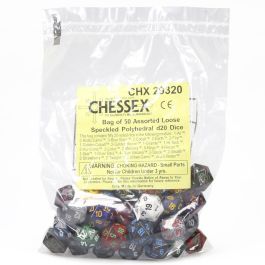 CHX29320 Chessex Manufacturing Speckled: D20 Poly Assorted Bag of Dice (50)