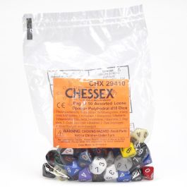 CHX29410 Chessex Manufacturing Opaque: D10 Poly Assorted Bag of Dice (50)