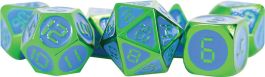 Digital Enamel Metal Dice Set, 16mm: Green with Blue Enamel (7)