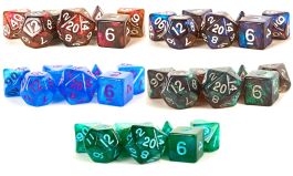 16mm Acrylic Stardust Poly Dice Set: Blue/Purple Numbers (7)