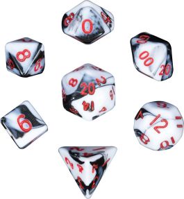 Mini Polyhedral Dice Set: Marble with Red numbers