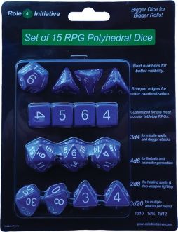 R4I50008-FB Role 4 Initiative Polyhedral Dice: Opaque Dark Blue with White Numbers - Set of 15