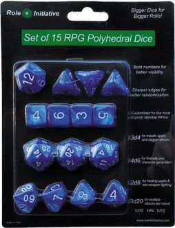 R4I50201-FB Role 4 Initiative Polyhedral Dice: Marble Blue with White Numbers - Set of 15