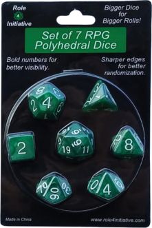R4I50202-7B Role 4 Initiative Polyhedral Dice: Marble Green with White Numbers - Set of 7