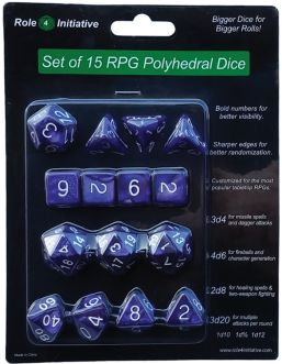 R4I50203-FB Role 4 Initiative Polyhedral Dice: Marble Purple with White Numbers - Set of 15