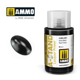 Ammo Mig A-Stand Lacquer Paint 30ml - Gloss Black Base Primer (6 Pack)