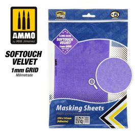 Ammo Mig Softouch Velvet Adhesive Masking Sheets with 1mm Grid, 5 Sheets (290mm x 145mm)