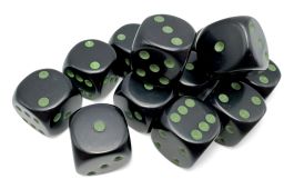 Opaque: 16mm d6 Black/green Dice Block (12)