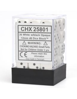 CHX25801 Chessex Manufacturing Opaque: 12mm D6 White/Black (36)