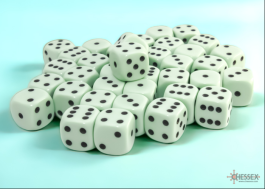 Opaque 12mm d6 Pastel Green/black Dice Block (36 dice)