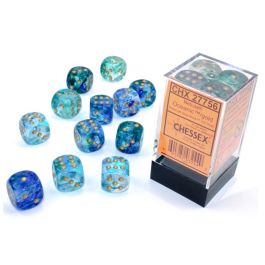 Nebula: 16mm d6 Oceanic/gold Luminary Dice Block (12 dice)