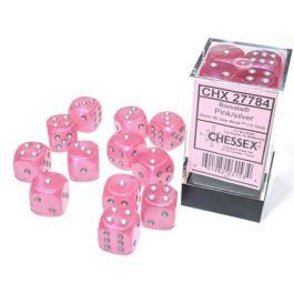 Borealis: 16mm d6 Pink/silver Luminary Dice Block (12 dice)