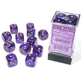 Borealis: 16mm d6 Royal Purple/gold Luminary Dice Block (12 dice)