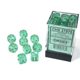 Borealis: 12mm d6 Light Green/gold Luminary Dice Block (36 dice)