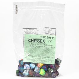 10s d10 Bag Assorted Gemini with Numbers (50)
