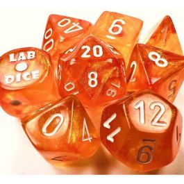 Lab Dice 6 Borealis: Poly Blood Orange/white Luminary 7-Die Set (with bonus die)