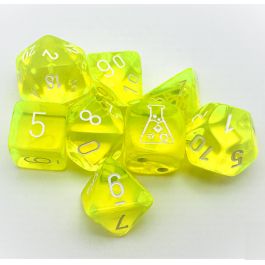 Lab Dice 7: Translucent Polyhedral Neon Yellow/white 7-Die Set (with bonus die)