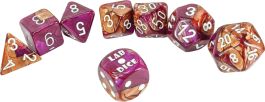 Lab Dice 9: Gemini Copper-Purple/white Polyhedral 7-Die Set (with bonus die)