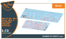 Clear Prop 1/72 MiG-23ML, MLA, MLD, P, MLAE standard english stencils, for Clear Prop and other