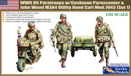 Gecko 1/35 M53 Scooter Cushman w-John Wood M3A4 Utility Hand Cart Mod. 1943 & US Paratroops (Set 1)