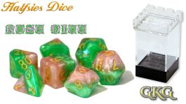 Halfsies Dice: Rose - Upgraded Case (7 Polyhedral Dice Set)