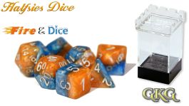 Halfsies Dice: Fire & Ice - Upgraded Case (7 Polyhedral Dice Set)