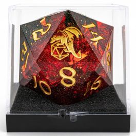 d20 55mm Sharp Edged Resin: Red with Gold